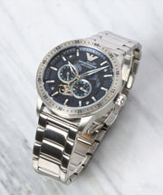  Shop Authentic Emporio Armani Mario Chronograph Automatic Blue Dial Silver Steel Strap Watch For Men - AR60052 - Luxxuri
