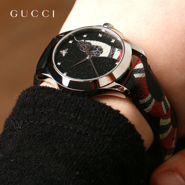  Shop Authentic Gucci Le Marche Des Merveilles Black Dial Black Leather Strap Unisex Watch - YA1264007 - Luxxuri