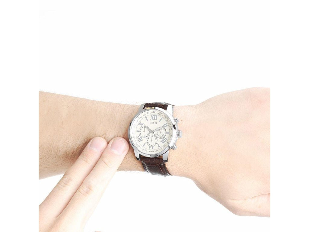  Shop Authentic Guess Horizon Chronograph White Dial Brown Leather Strap Watch For Men - W0380G2 - Luxxuri