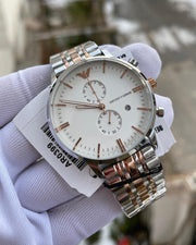  Shop Authentic Emporio Armani Chronograph White Dial Two Tone Steel Strap Watch For Men - AR0399 - Luxxuri