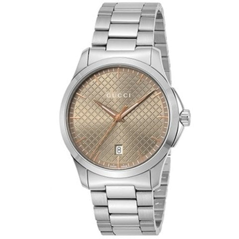  Shop Authentic Gucci G Timeless Quartz Brown Dial Silver Steel Strap Watch for Men - YA126317 - Luxxuri