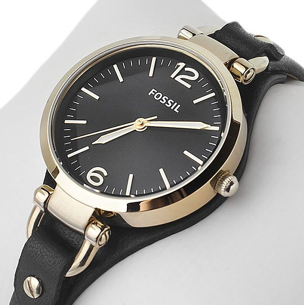  Shop Authentic Fossil Georgia Black Dial Black Leather Strap Watch for Women - ES3148 - Luxxuri