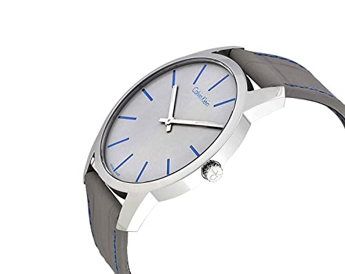  Shop Authentic Calvin Klein City Silver Dial Grey Leather Strap Watch for Men - K2G211Q4 - Luxxuri