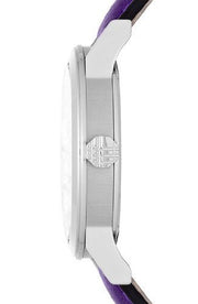  Shop Authentic Burberry The City Silver Dial Purple Leather Strap Watch for Women - BU9122 - Luxxuri