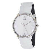  Shop Authentic Calvin Klein Accent Silver Dial White Leather Strap Watch for Women - K2Y2X1K6 - Luxxuri