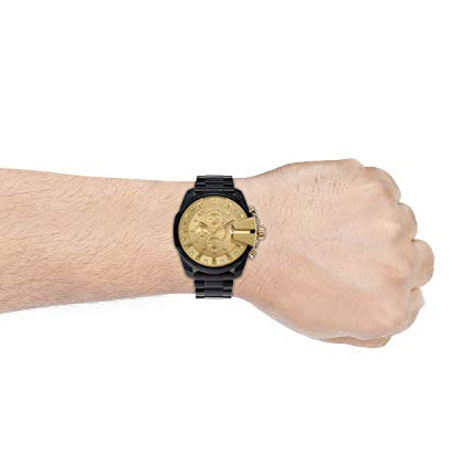  Shop Authentic Diesel Mega Chief Chronograph Gold Dial Black Steel Strap Watch For Men - DZ4485 - Luxxuri