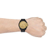  Shop Authentic Diesel Mega Chief Chronograph Gold Dial Black Steel Strap Watch For Men - DZ4485 - Luxxuri