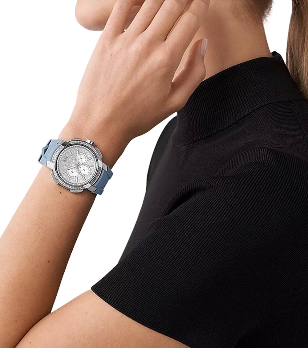  Shop Authentic Michael Kors Sidney Multifunction Crystals Silver Dial Blue Rubber Strap Watch for Women - MK7220 - Luxxuri