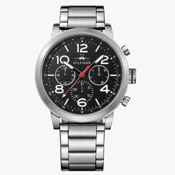  Shop Authentic Tommy Hilfiger Jake Chronograph Black Dial Silver Steel Strap Watch for Men - 1791234 - Luxxuri