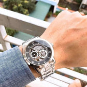  Shop Authentic Bulova BVA Dual Aperture Black Dial Silver Steel Strap Watch for Men - 96A119 - Luxxuri