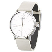  Shop Authentic Calvin Klein Post Minimal Silver Dial White Leather Strap Watch for Men - K7621126 - Luxxuri