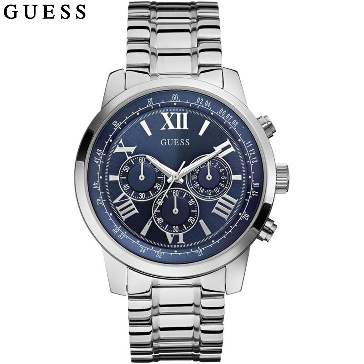  Shop Authentic Guess Horizon Chronograph Quartz Blue Dial Silver Steel Strap Watch for Men - W0379G3 - Luxxuri