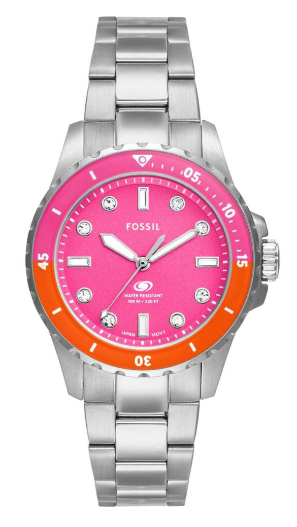  Shop Authentic Fossil Blue Dive Analog Pink Dial Silver Steel Strap Watch For Women - ES5351 - Luxxuri