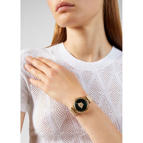  Shop Authentic Versace Palazzo Empire Greca Green Dial Gold Mesh Bracelet Watch for Women - VEDV00819 - Luxxuri