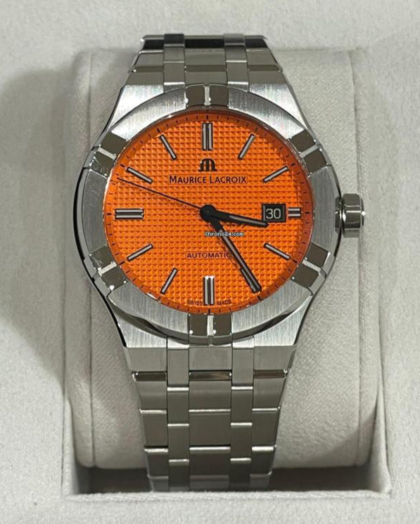  Shop Authentic Maurice Lacroix Aikon Limited Edition Automatic Date Orange Dial Silver Steel Strap Watch For Men - AI6008-SS00F-530-1 - Luxxuri