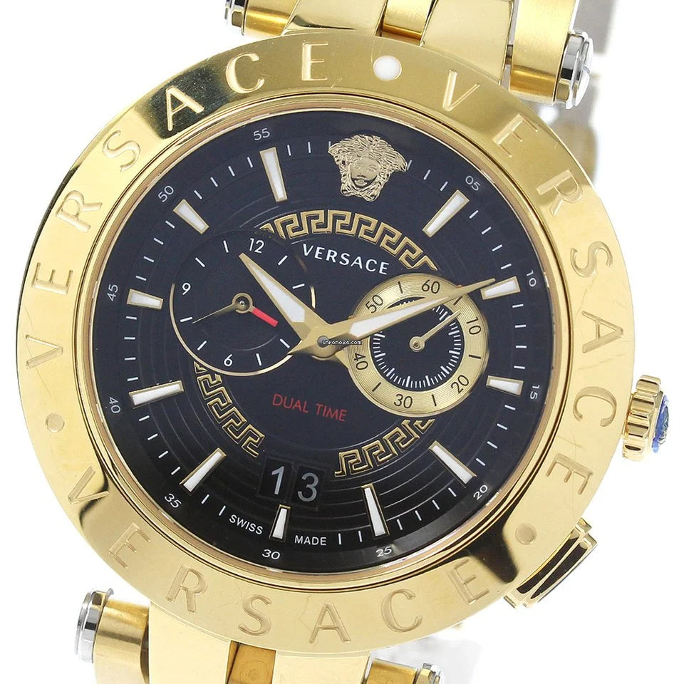  Shop Authentic Versace V-Race Quartz Black Dial Gold Steel Strap Watch For Men - VEBV00519 - Luxxuri