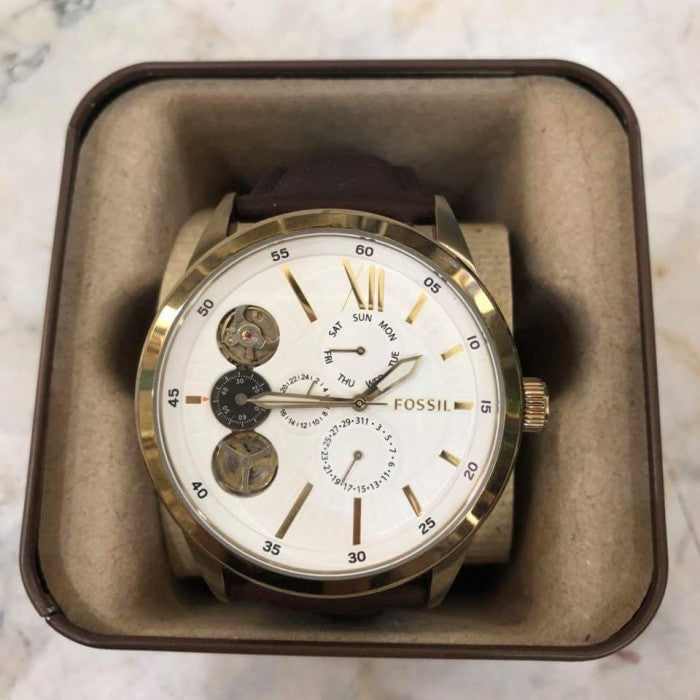  Shop Authentic Fossil Flynn Twist Mechanical White Dial Brown Leather Strap Watch for Men - BQ2218 - Luxxuri