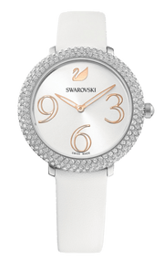  Shop Authentic Swarovski Crystal Frost Silver Dial White Leather Strap Watch for Women - 5484070 - Luxxuri