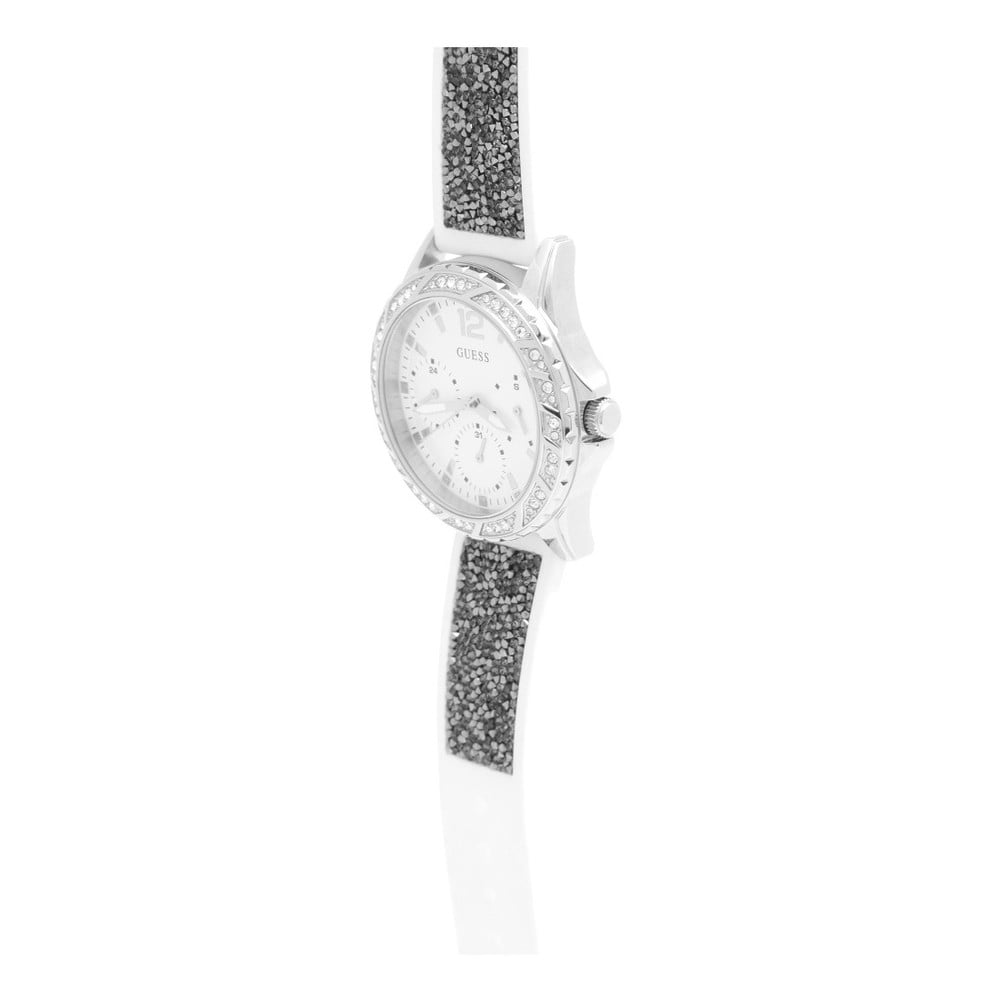  Shop Authentic Guess Swirl Quartz Silver Dial White Silicone Strap Watch for Women - W1096L1 - Luxxuri