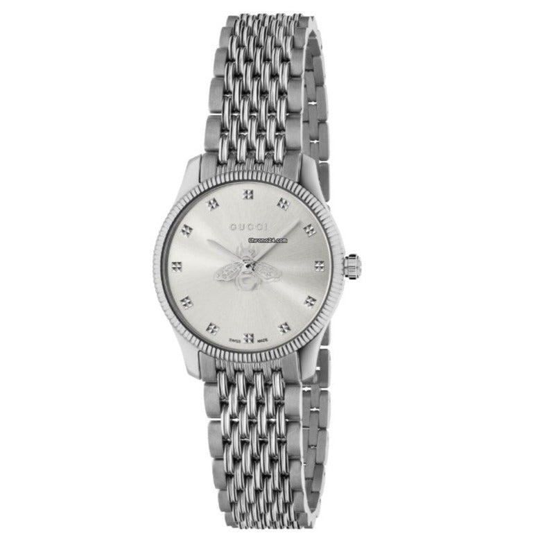  Shop Authentic Gucci G Timeless Quartz Silver Dial Silver Steel Strap Watch For Women - YA1265019 - Luxxuri