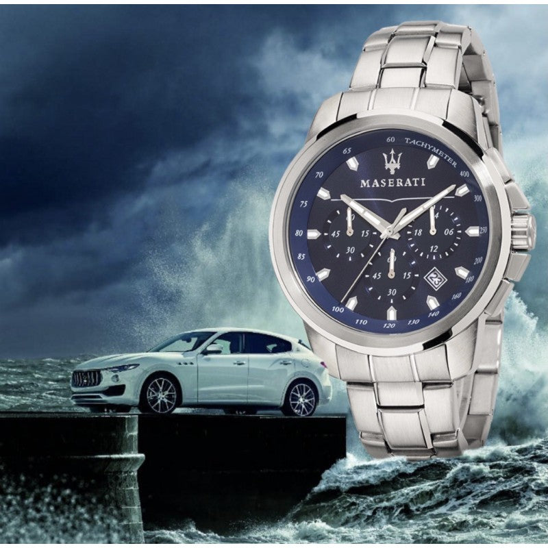  Shop Authentic Maserati Successo Chronograph Blue Dial Silver Steel Strap Watch For Men - R8873621002 - Luxxuri