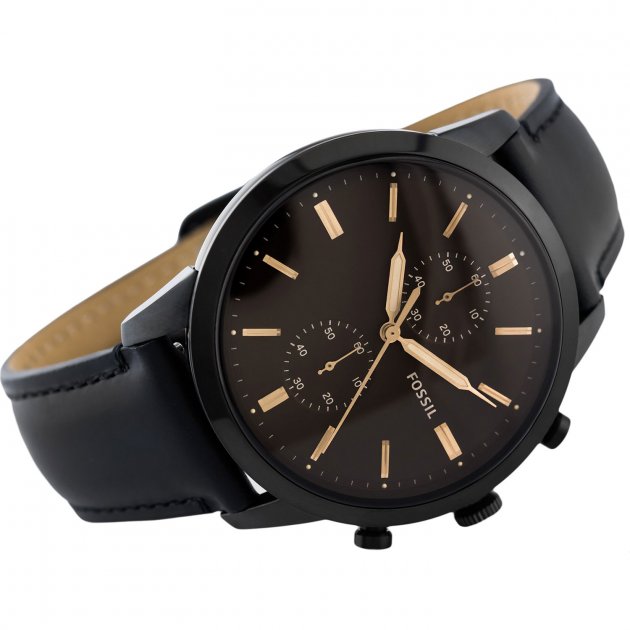  Shop Authentic Fossil Goodwin Chronograph Black Dial Black Leather Strap Watch for Men - FS5585 - Luxxuri