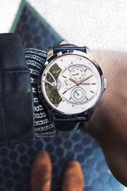  Shop Authentic Fossil Townsman Twist Multifunction White Dial Black Leather Strap Watch for Men - ME1164 - Luxxuri