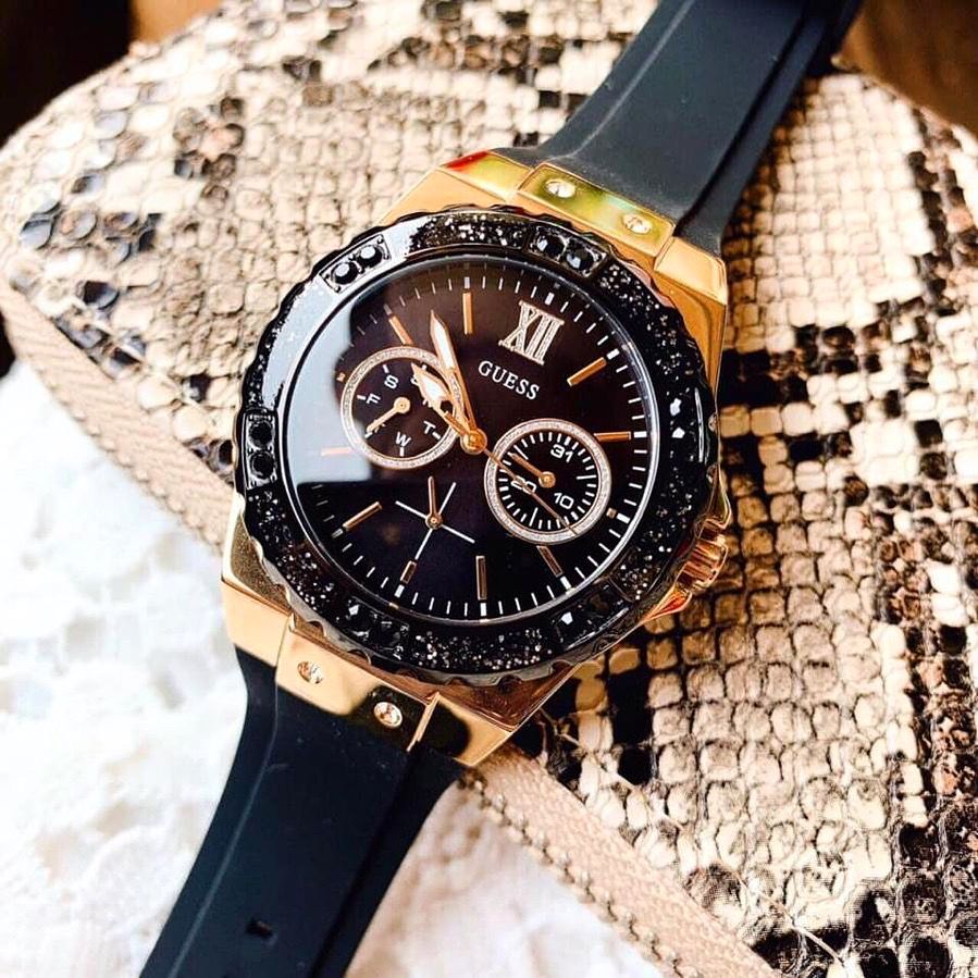  Shop Authentic Guess Black Dial Black Rubber Strap Watch For Women - W1053L7 - Luxxuri