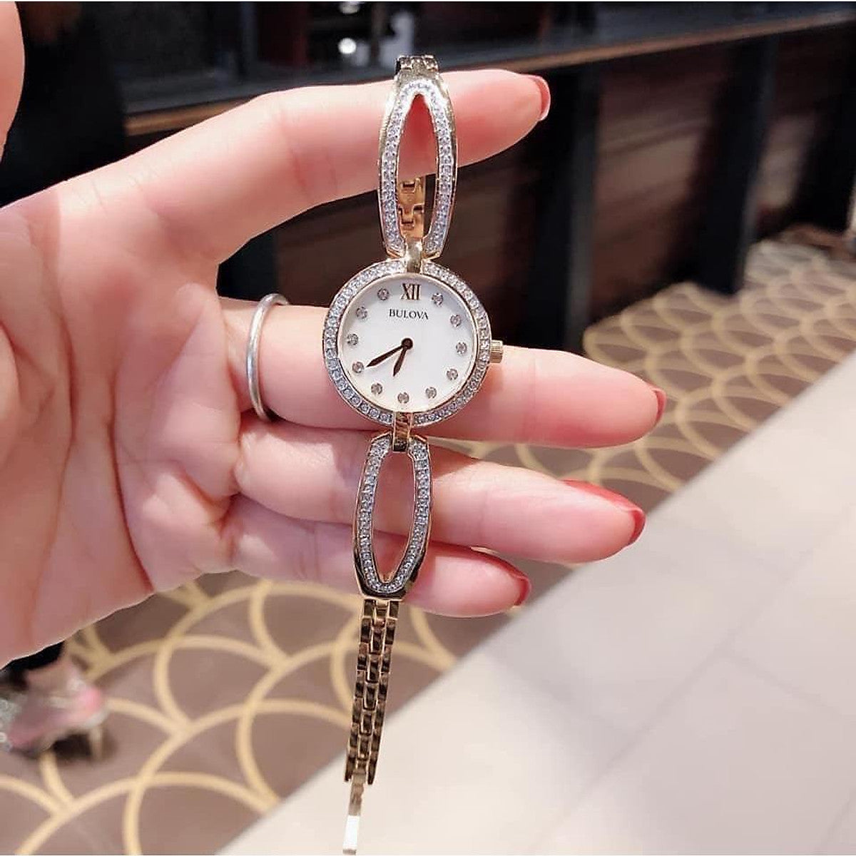  Shop Authentic Bulova Crystal Collection Mother of Pearl Dial Gold Steel Strap Watch for Women - 98L225 - Luxxuri