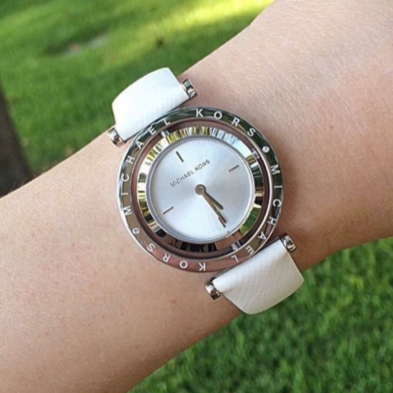  Shop Authentic Michael Kors Averi Silver Dial White Leather Strap Watch for Women - MK2524 - Luxxuri