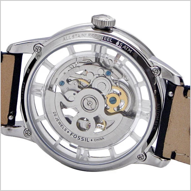  Shop Authentic Fossil Townsman Automatic Skeleton Silver Dial Black Leather Strap Watch for Men - ME3041 - Luxxuri