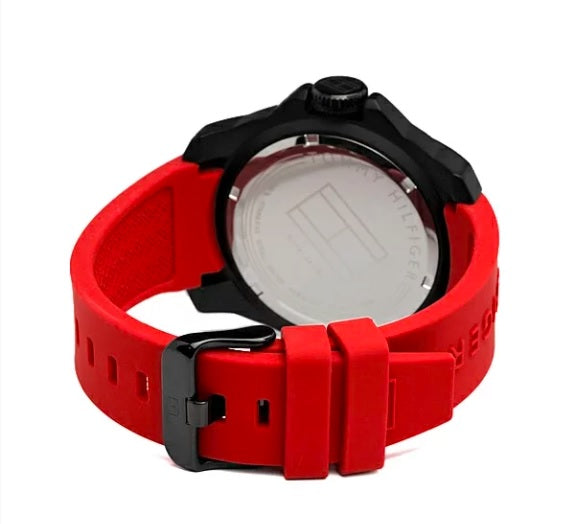 Shop Authentic Tommy Hilfiger Windsurf Black Dial Red Rubber Strap Watch for Men - 1791112 - Luxxuri
