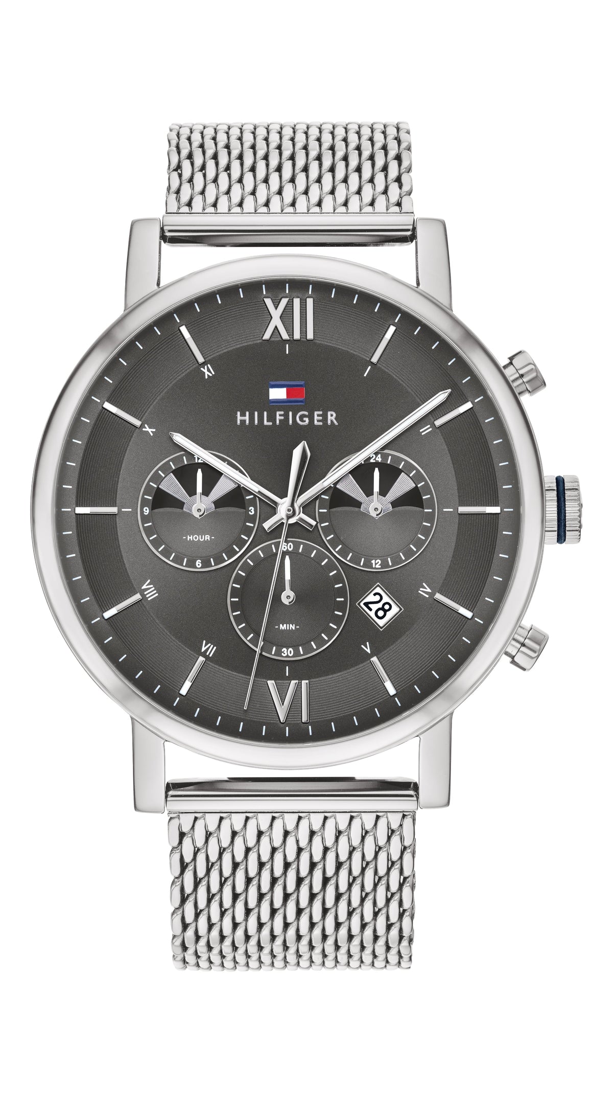  Shop Authentic Tommy Hilfiger Evan Grey Dial Silver Mesh Bracelet Watch for Men - 1710396 - Luxxuri