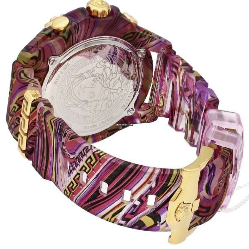  Shop Authentic Versace Icon Active Chronograph Quartz Gold Dial Red Leather Strap Watch For Men - VEZ701222 - Luxxuri