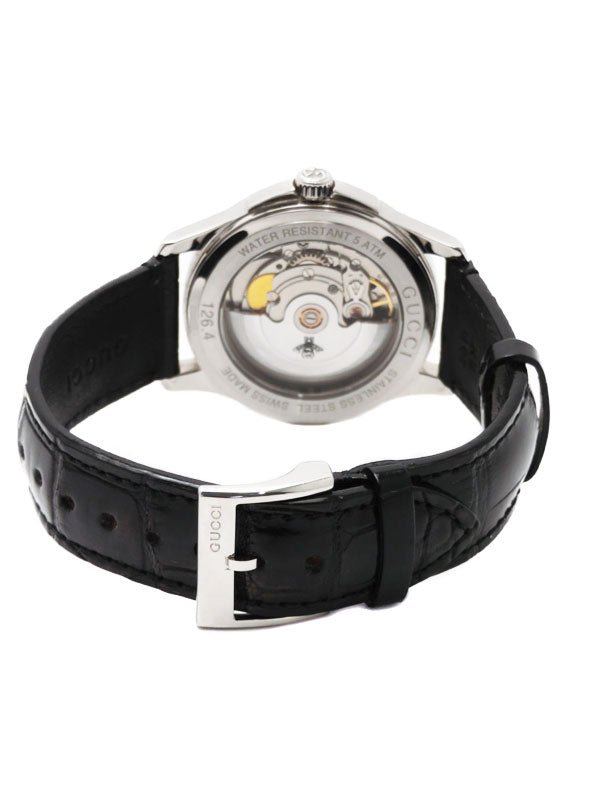  Shop Authentic Gucci G Timeless Automatic Silver Dial Black Leather Strap Unisex Watch - YA126468 - Luxxuri