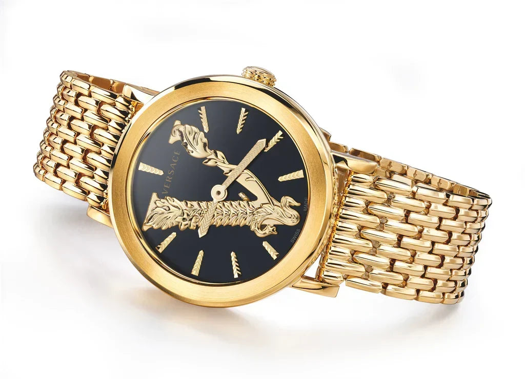  Shop Authentic Versace Virtus Quartz Black Dial Gold Steel Strap Watch for Women - VEHC00619 - Luxxuri