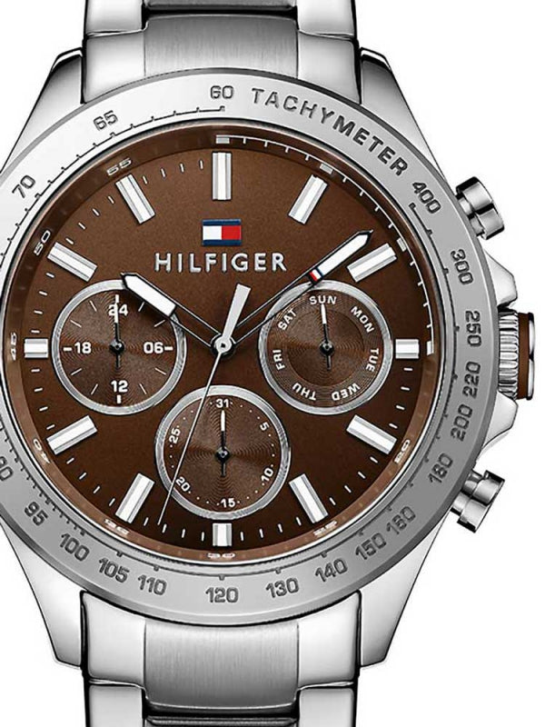  Shop Authentic Tommy Hilfiger Hudson Chronograph Quartz Brown Dial Silver Steel Strap Watch For Men - 1791229 - Luxxuri