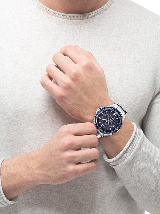  Shop Authentic Tommy Hilfiger Erik Chronograph Blue Dial Silver Steel Strap Watch for Men - 1791366 - Luxxuri