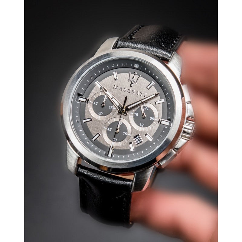  Shop Authentic Maserati Successo 44mm Grey Dial Black Leather Strap Watch For Men - R8871621006 - Luxxuri