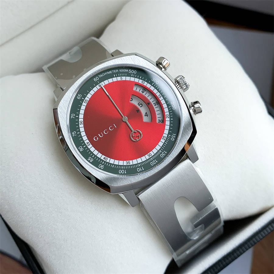  Shop Authentic Gucci Grip Quartz Chronograph Red Dial Silver Steel Strap Watch For Men - YA157303 - Luxxuri