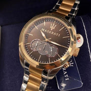  Shop Authentic Maserati Traguardo Chronograph Brown Dial Two Tone Steel Strap Men's Watch - R8873612003 - Luxxuri