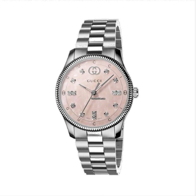  Shop Authentic Gucci G Timeless Diamonds Mother of Pearl Pink Dial Silver Steel Strap Watch for Women - YA1265062 - Luxxuri