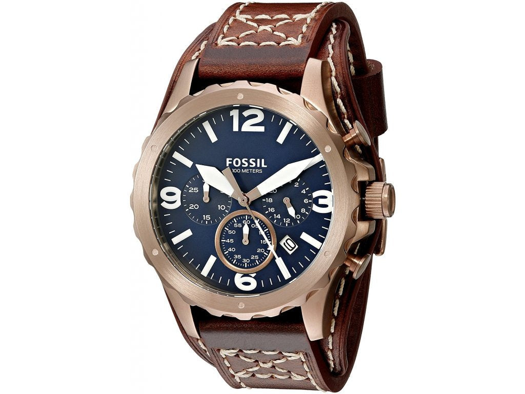  Shop Authentic Fossil Nate Chronograph Blue Dial Brown Leather Strap Watch for Men - JR1505 - Luxxuri