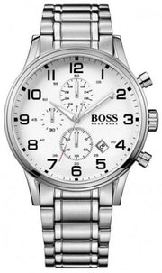  Shop Authentic Hugo Boss Aeroliner Chronograph White Dial Silver Steel Strap Watch for Men - 1513182 - Luxxuri