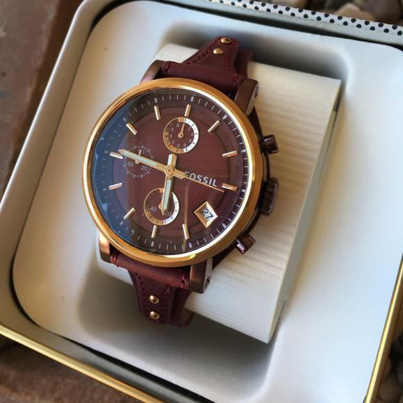  Shop Authentic Fossil Original Boyfriend Sport Chronograph Maroon Dial Maroon Leather Strap Watch for Women - ES4114 - Luxxuri