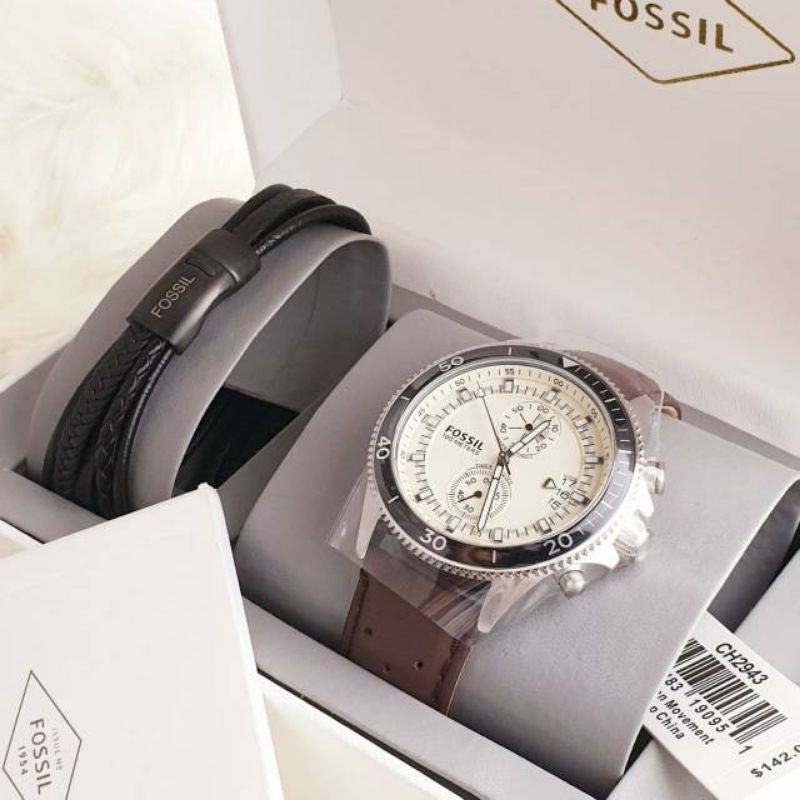  Shop Authentic Fossil Wakefield Chronograph White Dial Brown Leather Strap Watch for Men - CH2943 - Luxxuri