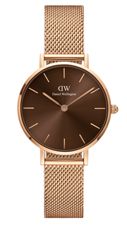  Shop Authentic Daniel Wellington Petite Amber Brown Dial Rose Gold Mesh Strap Watch for Women - DW00100478 - Luxxuri
