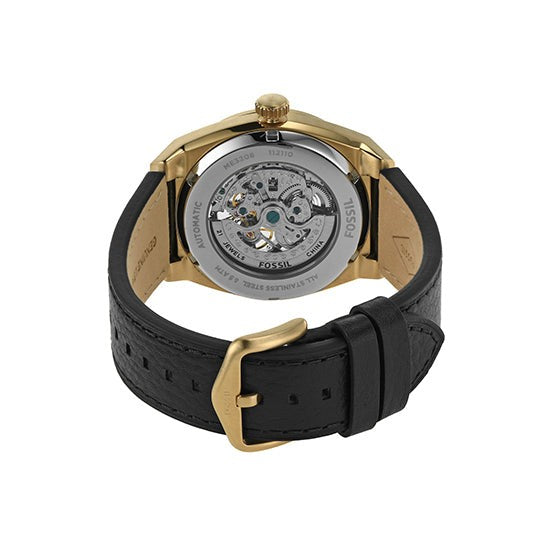  Shop Authentic Fossil Everett Automatic Skeleton Black Dial Black Leather Strap Watch for Men - ME3208 - Luxxuri