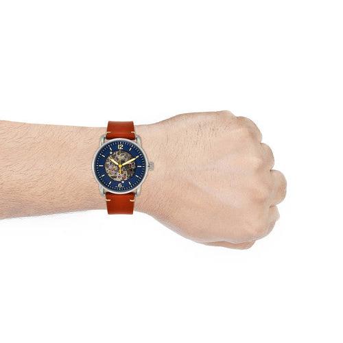  Shop Authentic Fossil Commuter Automatic Skeleton Blue Dial Brown Leather Strap Watch for Men - ME3159 - Luxxuri