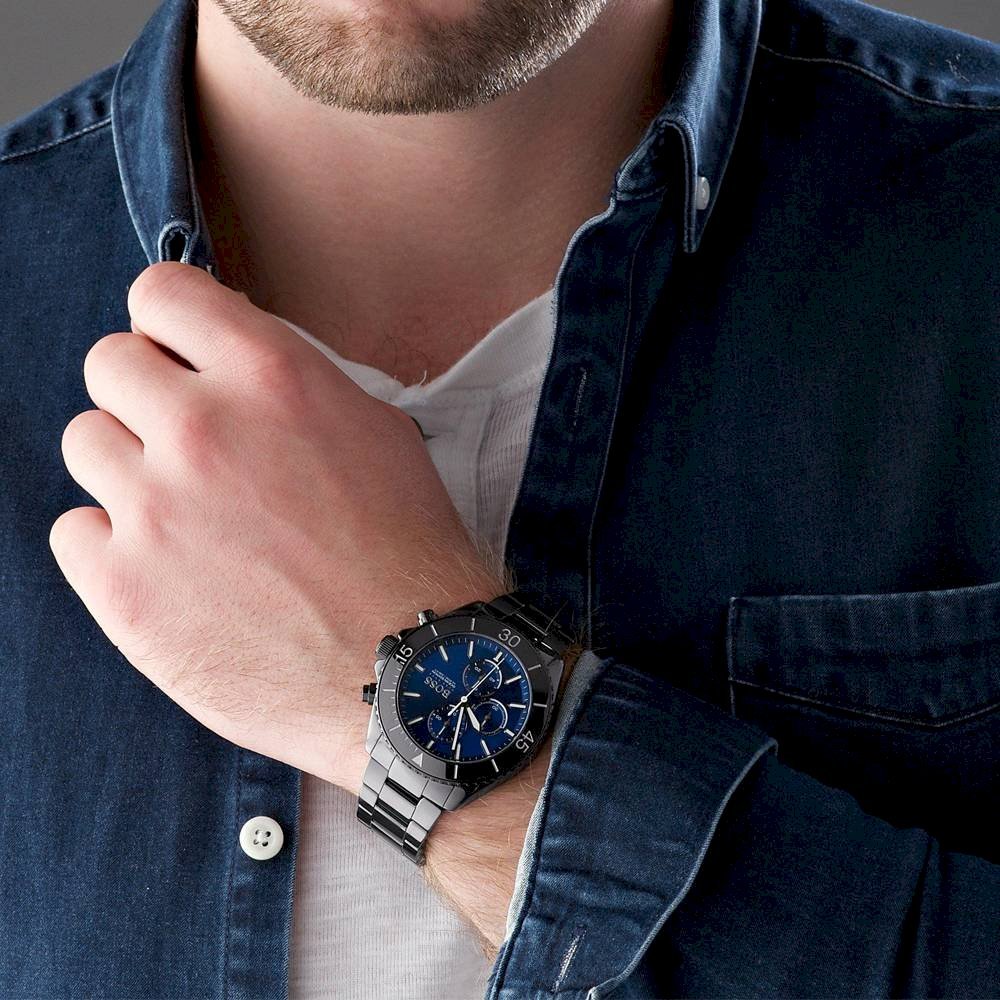  Shop Authentic Hugo Boss Ocean Edition Navy Blue Dial Black Steel Strap Watch for Men - 1513743 - Luxxuri